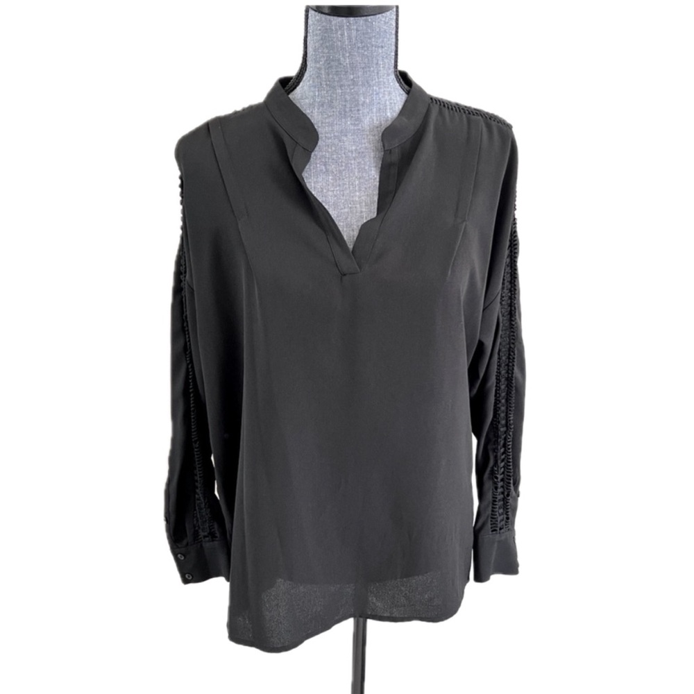 Ro & De Black Blouse with Latticing on Sleeves